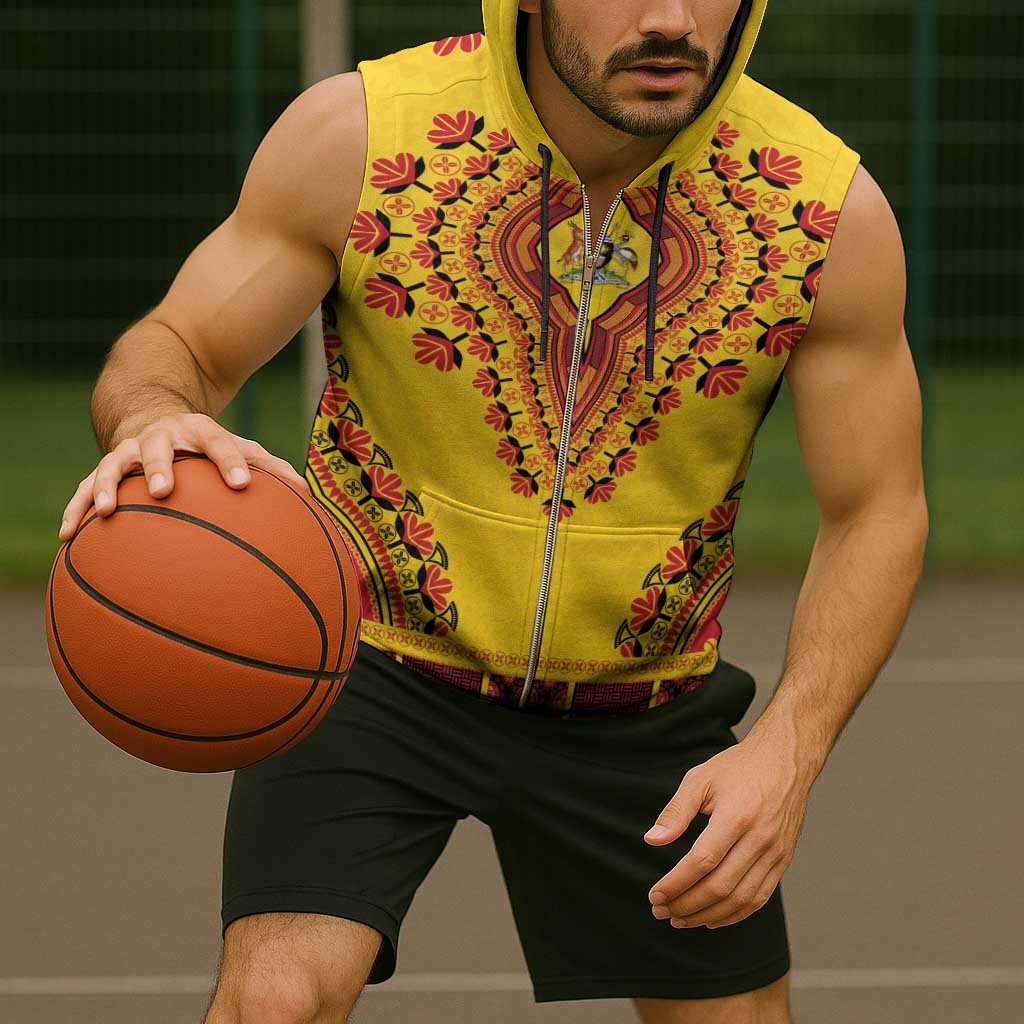 Personalized Uganda African Dashiki Sleeveless Zip Hoodie - Wonder Print Shop