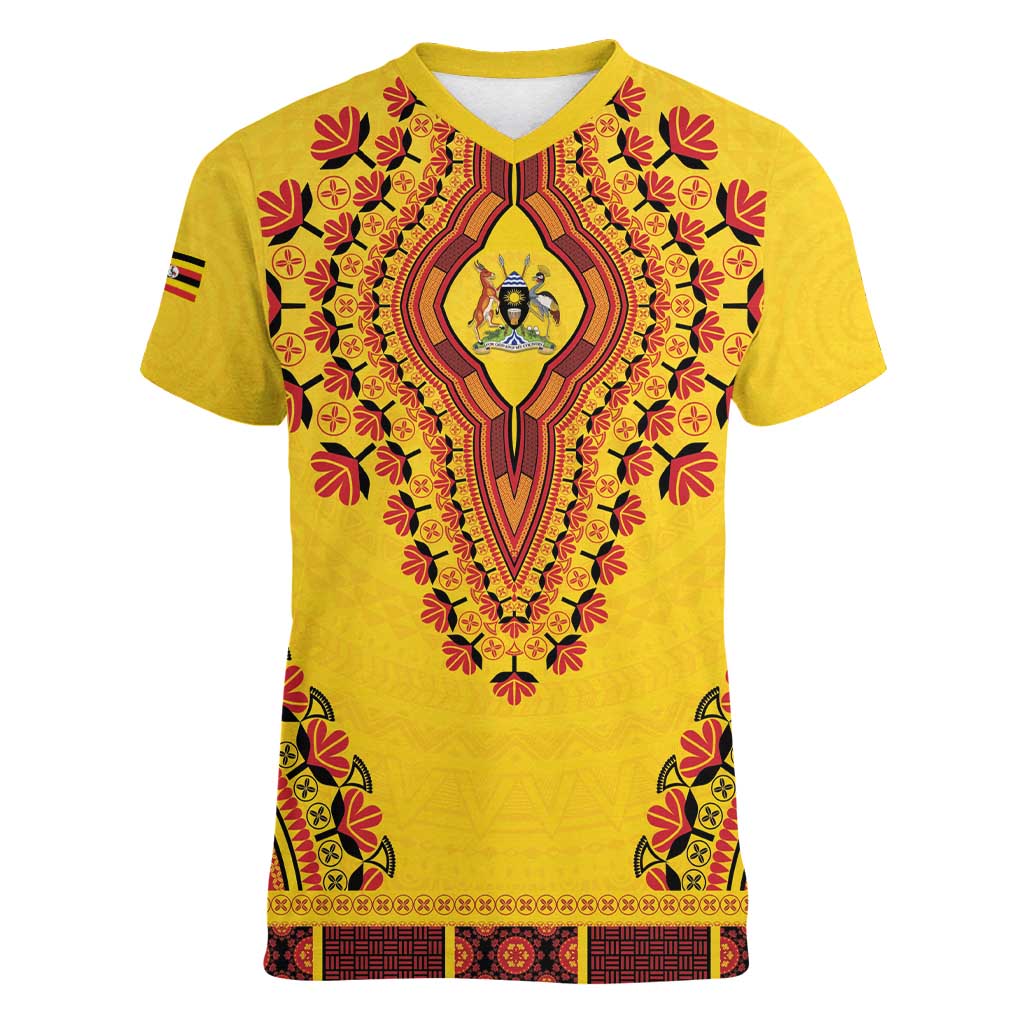 Personalized Uganda African Dashiki Women V-Neck T-Shirt - Wonder Print Shop