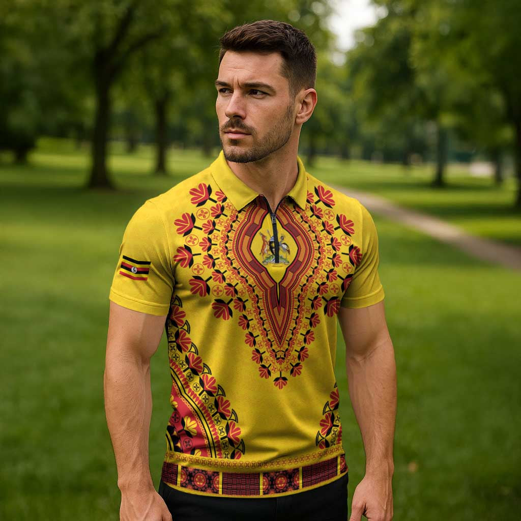 Personalized Uganda African Dashiki Zipper Polo Shirt - Wonder Print Shop