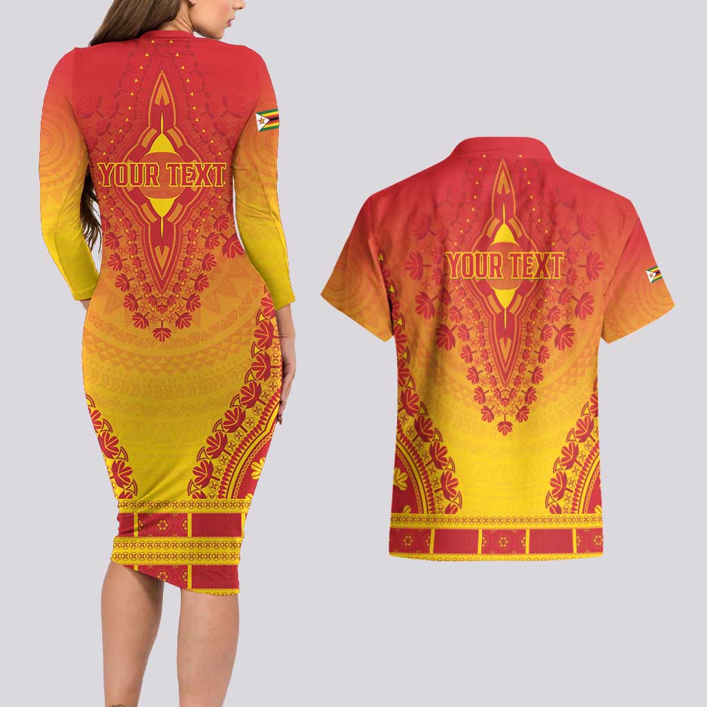 Personalized Zimbabwe African Dashiki Couples Matching Long Sleeve Bodycon Dress and Hawaiian Shirt - Wonder Print Shop
