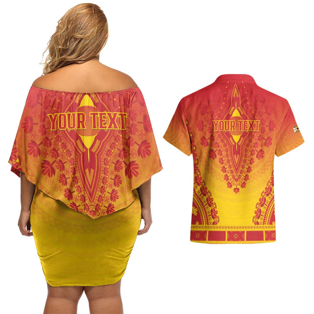 Personalized Zimbabwe African Dashiki Couples Matching Off Shoulder Short Dress and Hawaiian Shirt - Wonder Print Shop