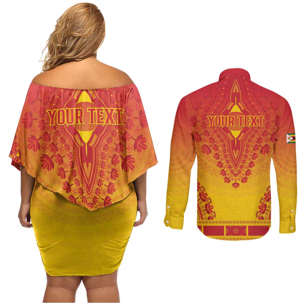 Personalized Zimbabwe African Dashiki Couples Matching Off Shoulder Short Dress and Long Sleeve Button Shirt - Wonder Print Shop