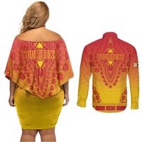 Personalized Zimbabwe African Dashiki Couples Matching Off Shoulder Short Dress and Long Sleeve Button Shirt - Wonder Print Shop