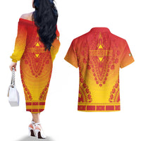 Personalized Zimbabwe African Dashiki Couples Matching Off The Shoulder Long Sleeve Dress and Hawaiian Shirt - Wonder Print Shop