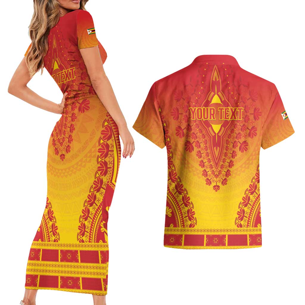 Personalized Zimbabwe African Dashiki Couples Matching Short Sleeve Bodycon Dress and Hawaiian Shirt - Wonder Print Shop