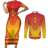 Personalized Zimbabwe African Dashiki Couples Matching Short Sleeve Bodycon Dress and Long Sleeve Button Shirt - Wonder Print Shop