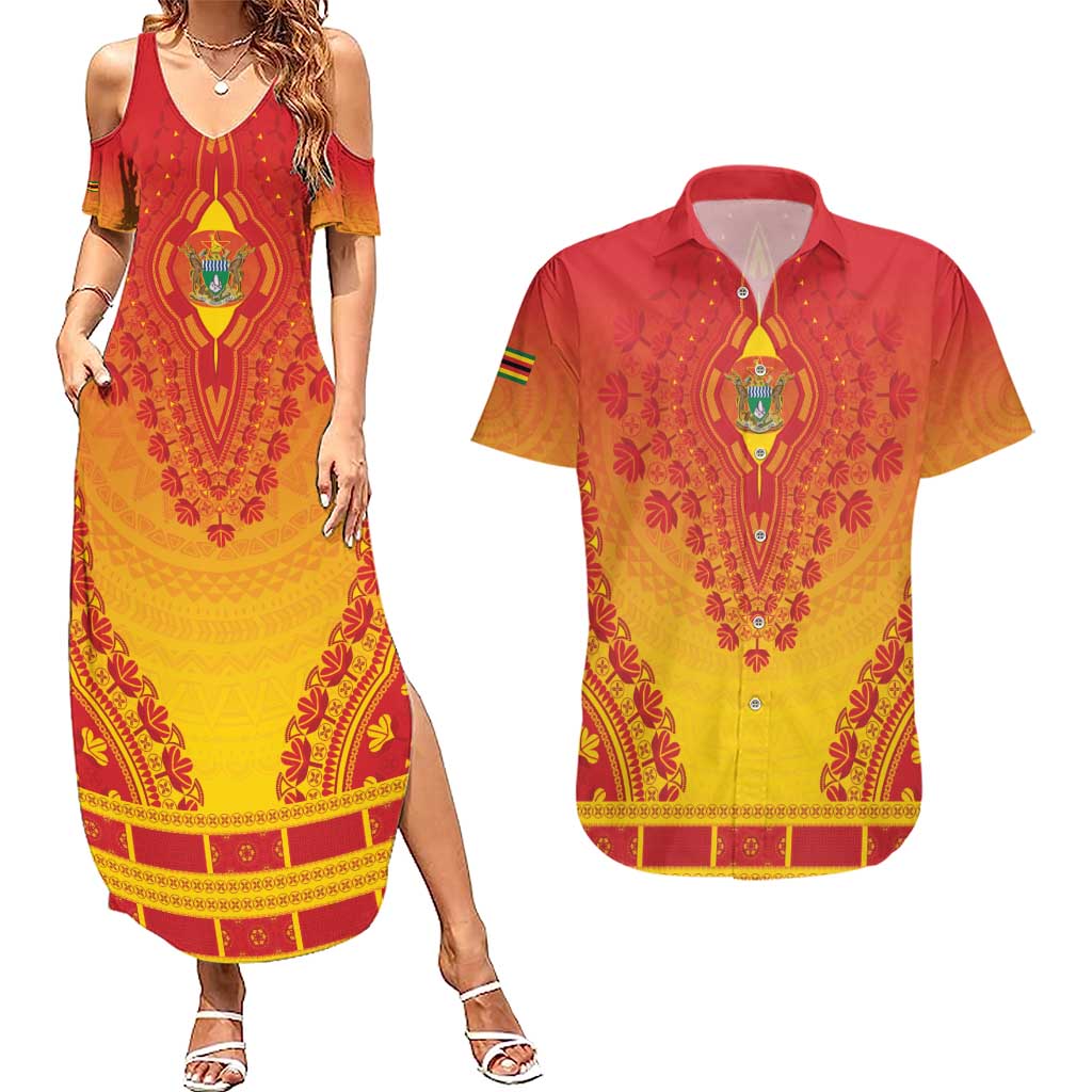 Personalized Zimbabwe African Dashiki Couples Matching Summer Maxi Dress and Hawaiian Shirt - Wonder Print Shop