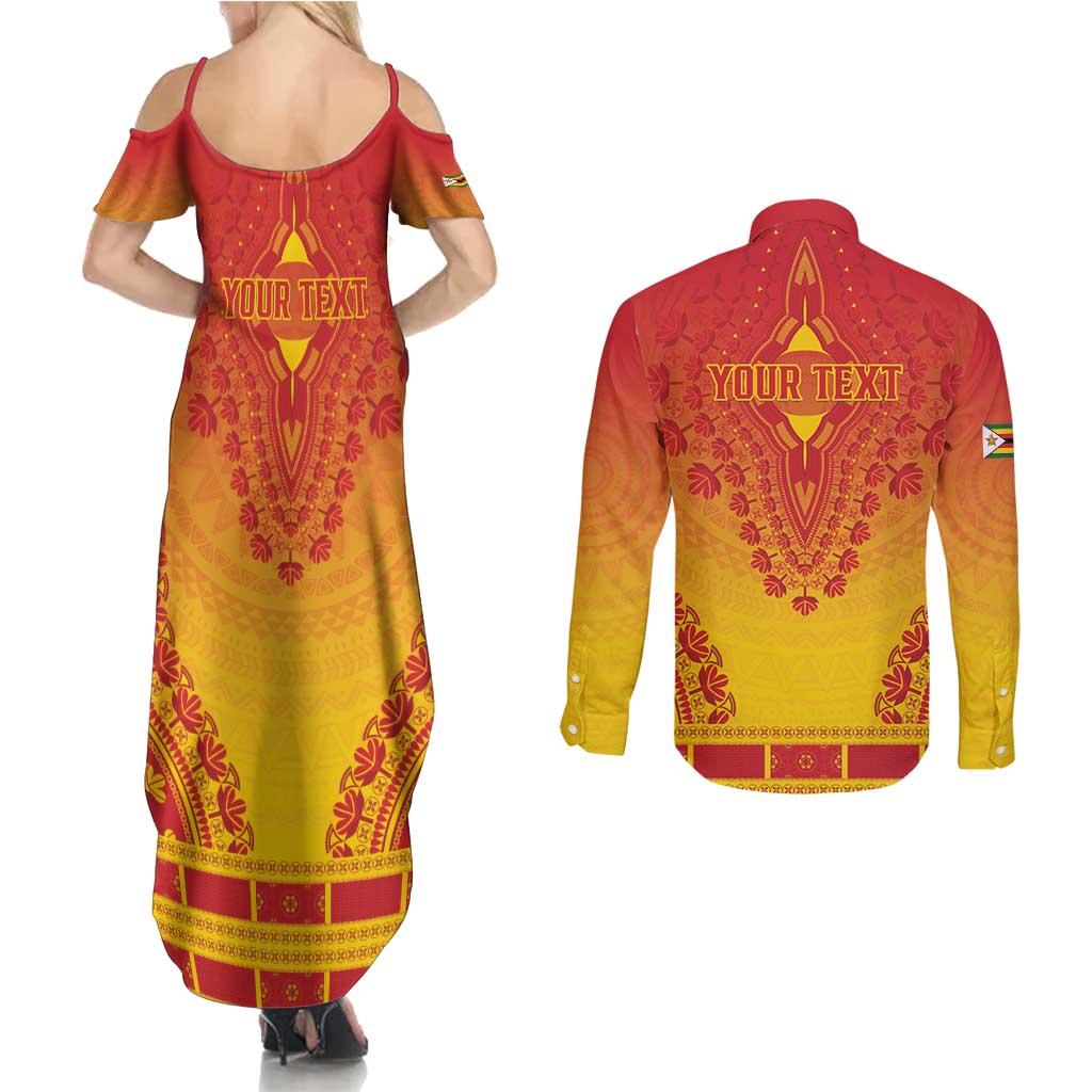 Personalized Zimbabwe African Dashiki Couples Matching Summer Maxi Dress and Long Sleeve Button Shirt - Wonder Print Shop