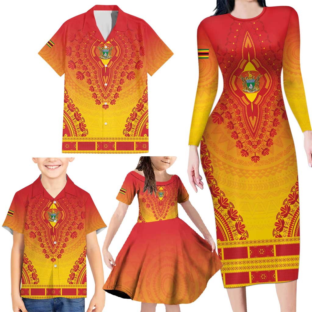 Personalized Zimbabwe African Dashiki Family Matching Long Sleeve Bodycon Dress and Hawaiian Shirt - Wonder Print Shop