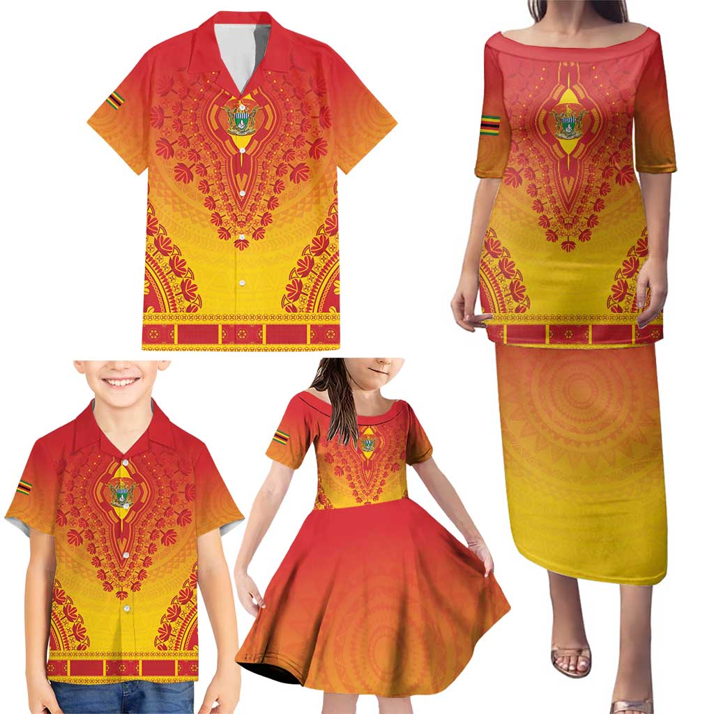 Personalized Zimbabwe African Dashiki Family Matching Puletasi and Hawaiian Shirt - Wonder Print Shop