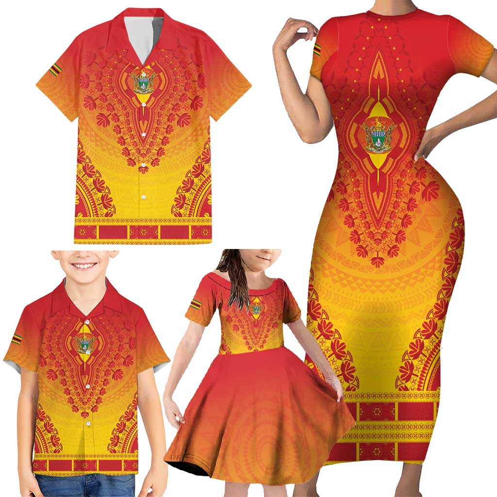 Personalized Zimbabwe African Dashiki Family Matching Short Sleeve Bodycon Dress and Hawaiian Shirt - Wonder Print Shop