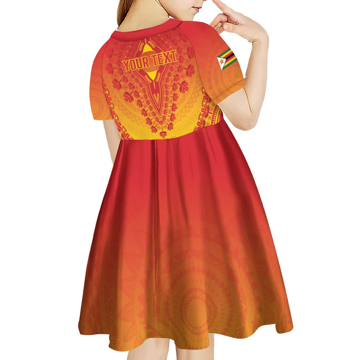 Personalized Zimbabwe African Dashiki Kid Short Sleeve Dress - Wonder Print Shop