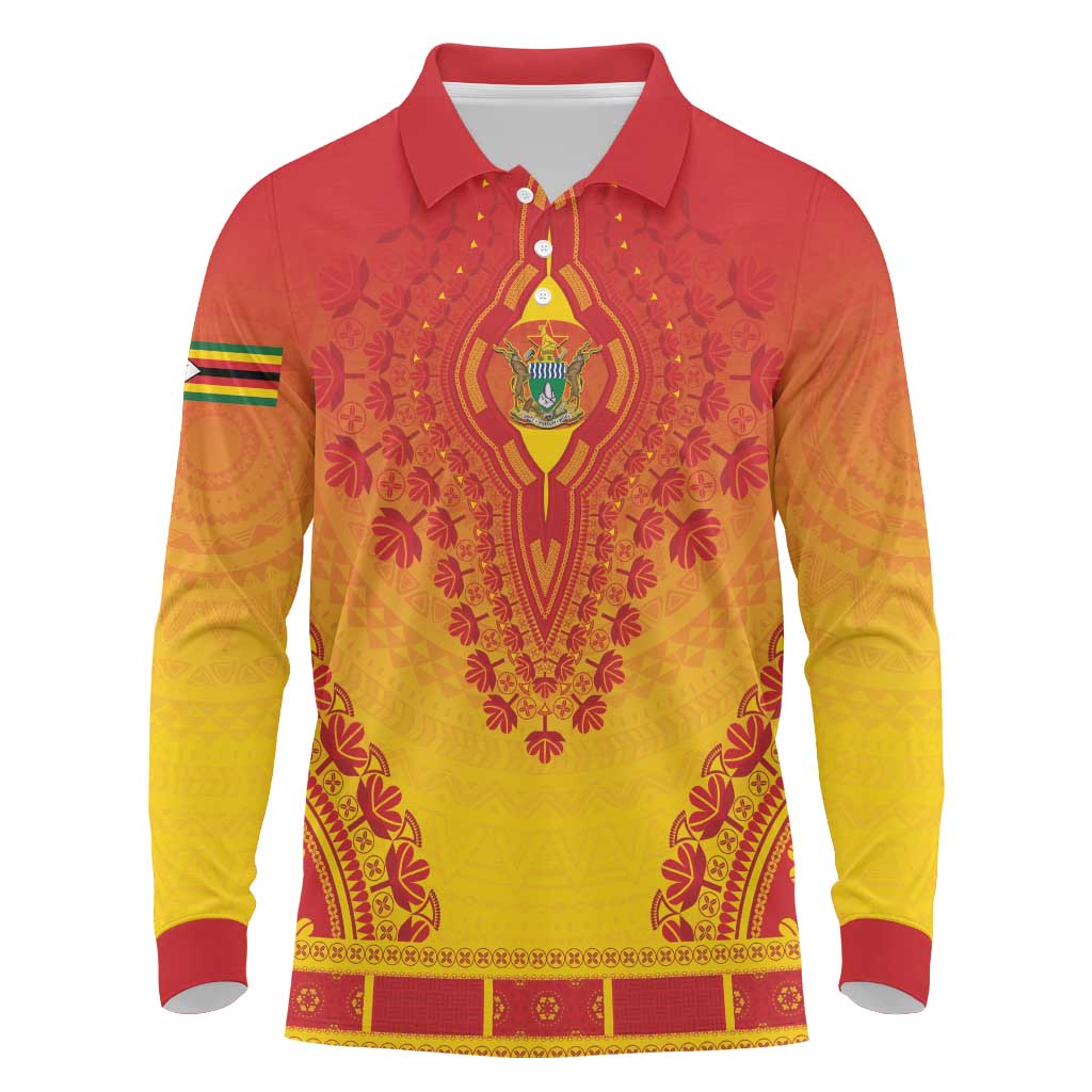 Personalized Zimbabwe African Dashiki Long Sleeve Polo Shirt - Wonder Print Shop