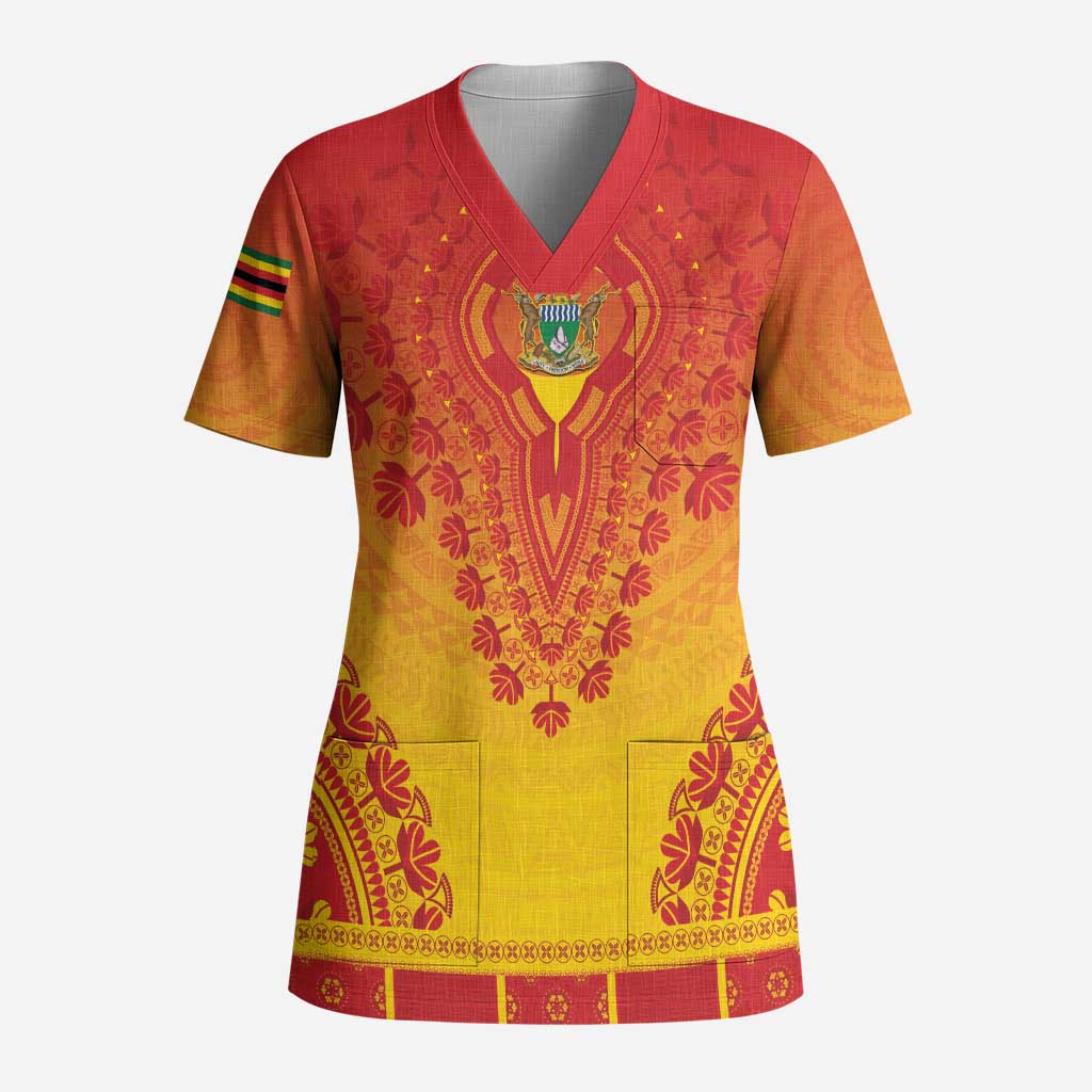 Personalized Zimbabwe African Dashiki Scrub Top - Wonder Print Shop