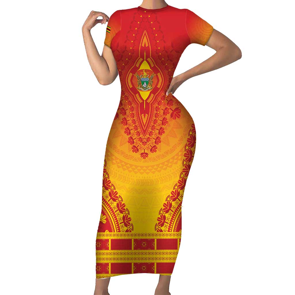 Personalized Zimbabwe African Dashiki Short Sleeve Bodycon Dress - Wonder Print Shop