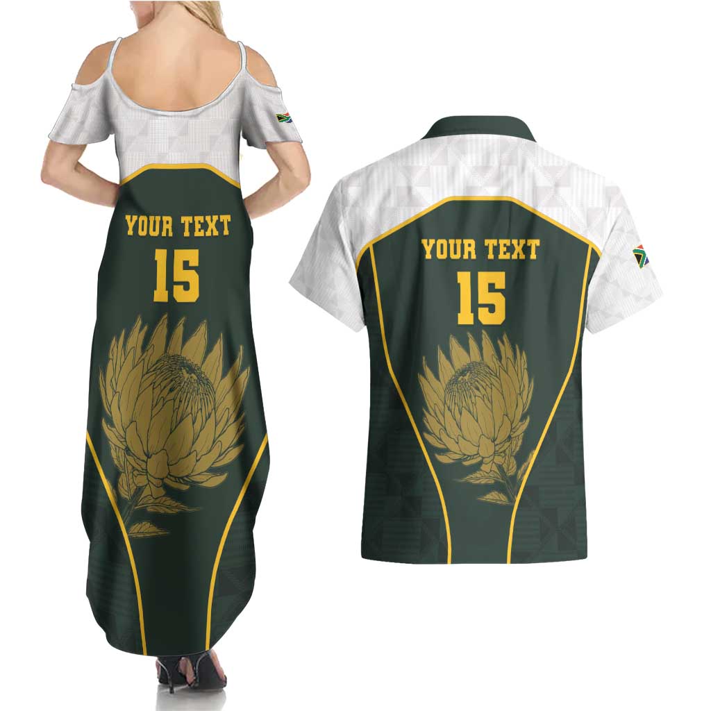 South Africa Rugby Personalised Couples Matching Summer Maxi Dress and Hawaiian Shirt Springboks Mascot With King Protea -  African Pattern - Wonder Print Shop