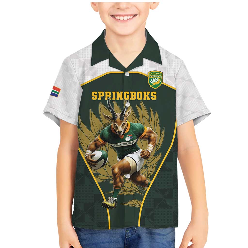 South Africa Rugby Personalised Family Matching Mermaid Dress and Hawaiian Shirt Springboks Mascot With King Protea -  African Pattern - Wonder Print Shop