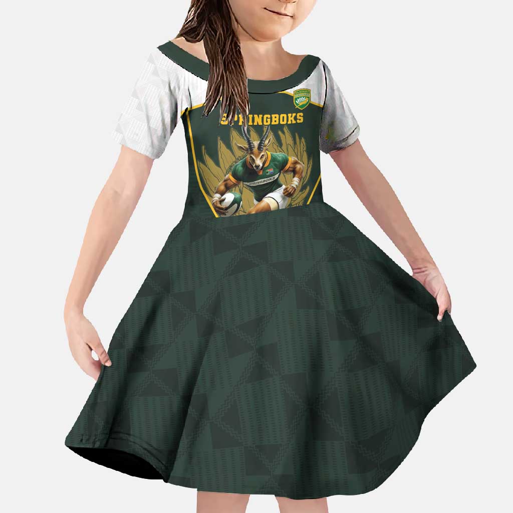South Africa Rugby Personalised Family Matching Off Shoulder Maxi Dress and Hawaiian Shirt Springboks Mascot With King Protea -  African Pattern - Wonder Print Shop