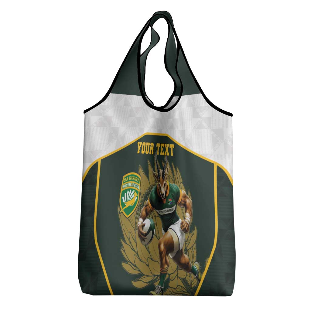 South Africa Rugby Personalised Grocery Bag Springboks Mascot With King Protea -  African Pattern