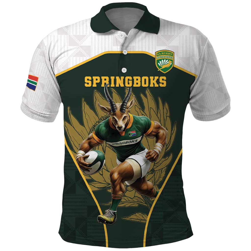 South Africa Rugby Personalised Polo Shirt Springboks Mascot With King Protea -  African Pattern - Wonder Print Shop