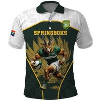 South Africa Rugby Personalised Polo Shirt Springboks Mascot With King Protea -  African Pattern - Wonder Print Shop