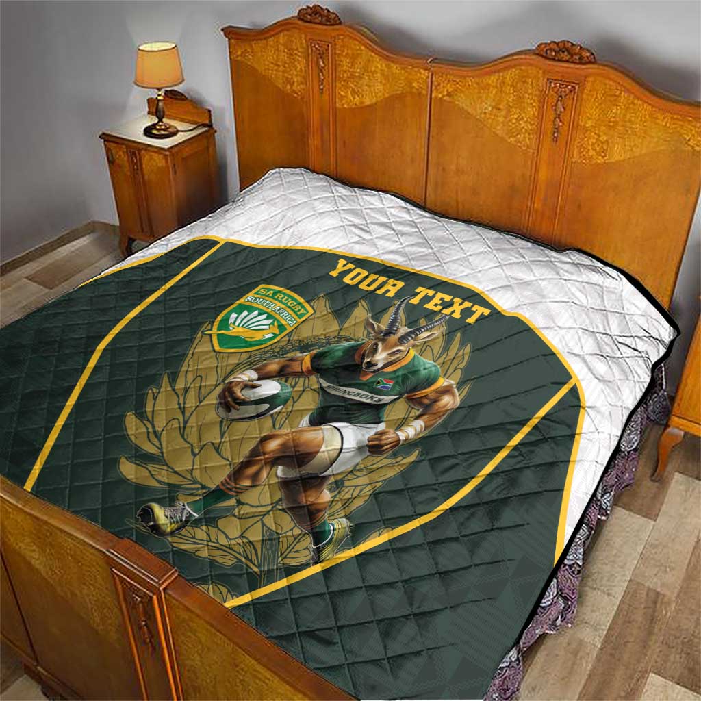 South Africa Rugby Personalised Quilt Springboks Mascot With King Protea -  African Pattern - Wonder Print Shop
