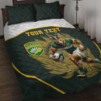 South Africa Rugby Personalised Quilt Bed Set Springboks Mascot With King Protea -  African Pattern - Wonder Print Shop