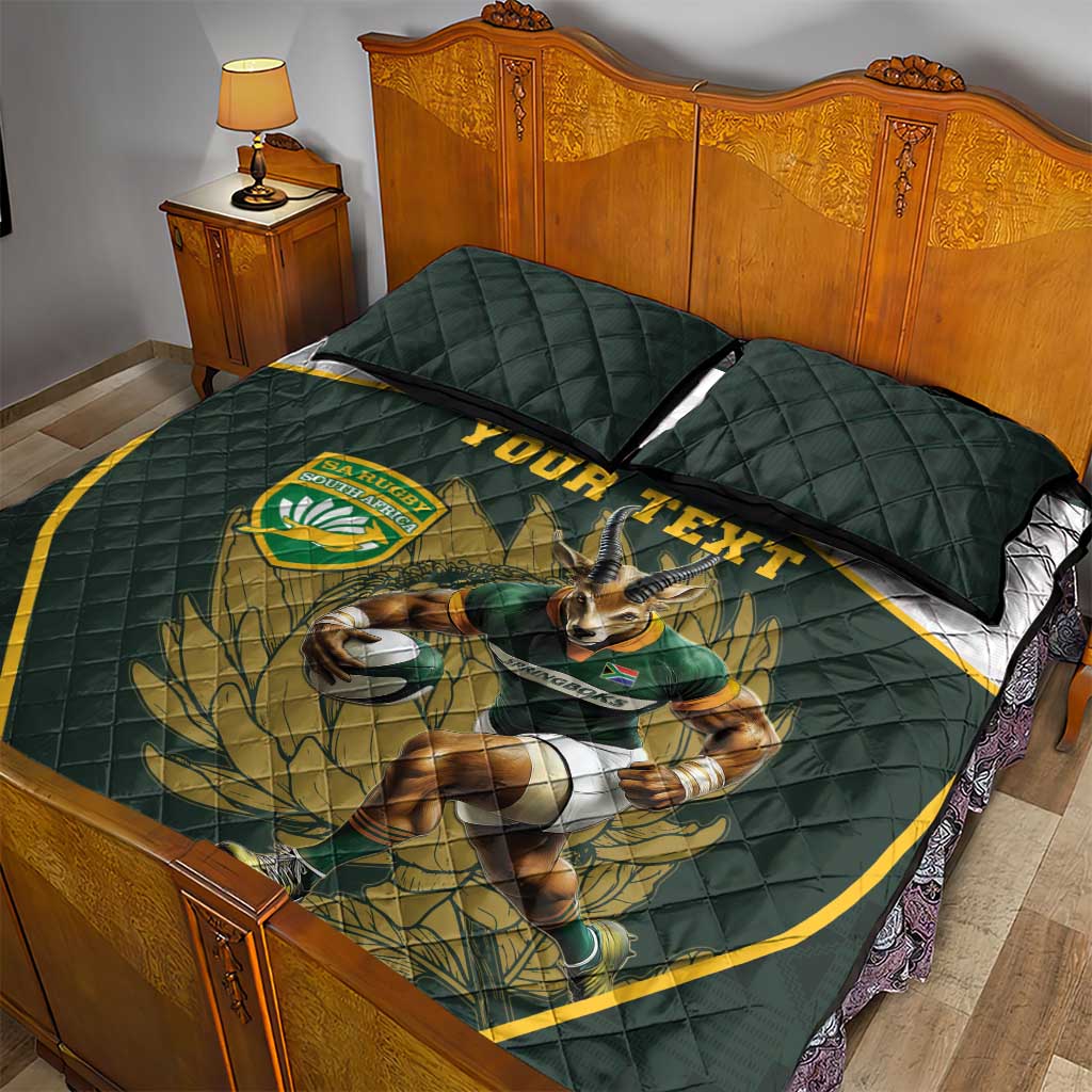 South Africa Rugby Personalised Quilt Bed Set Springboks Mascot With King Protea -  African Pattern - Wonder Print Shop