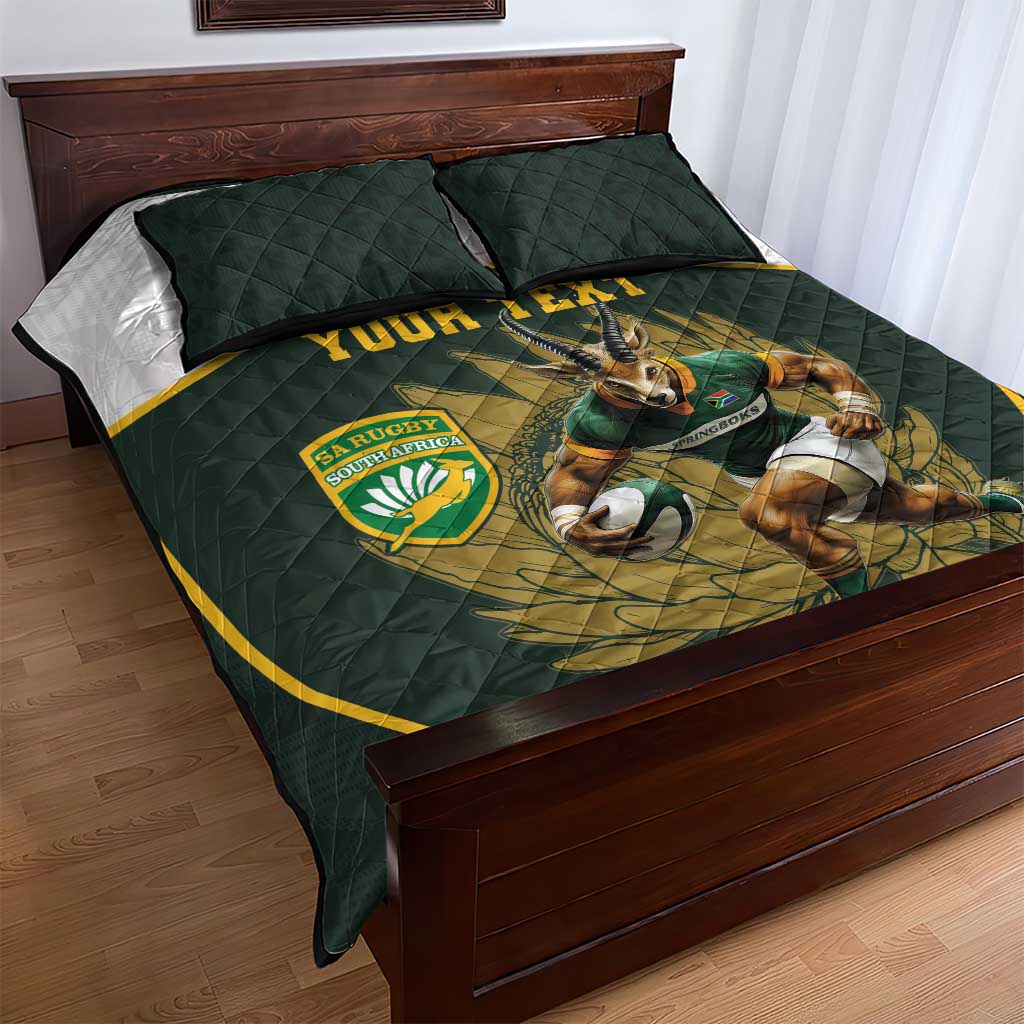 South Africa Rugby Personalised Quilt Bed Set Springboks Mascot With King Protea -  African Pattern - Wonder Print Shop