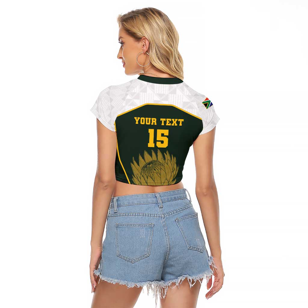 South Africa Rugby Personalised Raglan Cropped T Shirt Springboks Mascot With King Protea -  African Pattern - Wonder Print Shop