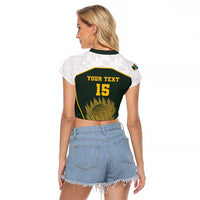 South Africa Rugby Personalised Raglan Cropped T Shirt Springboks Mascot With King Protea -  African Pattern - Wonder Print Shop