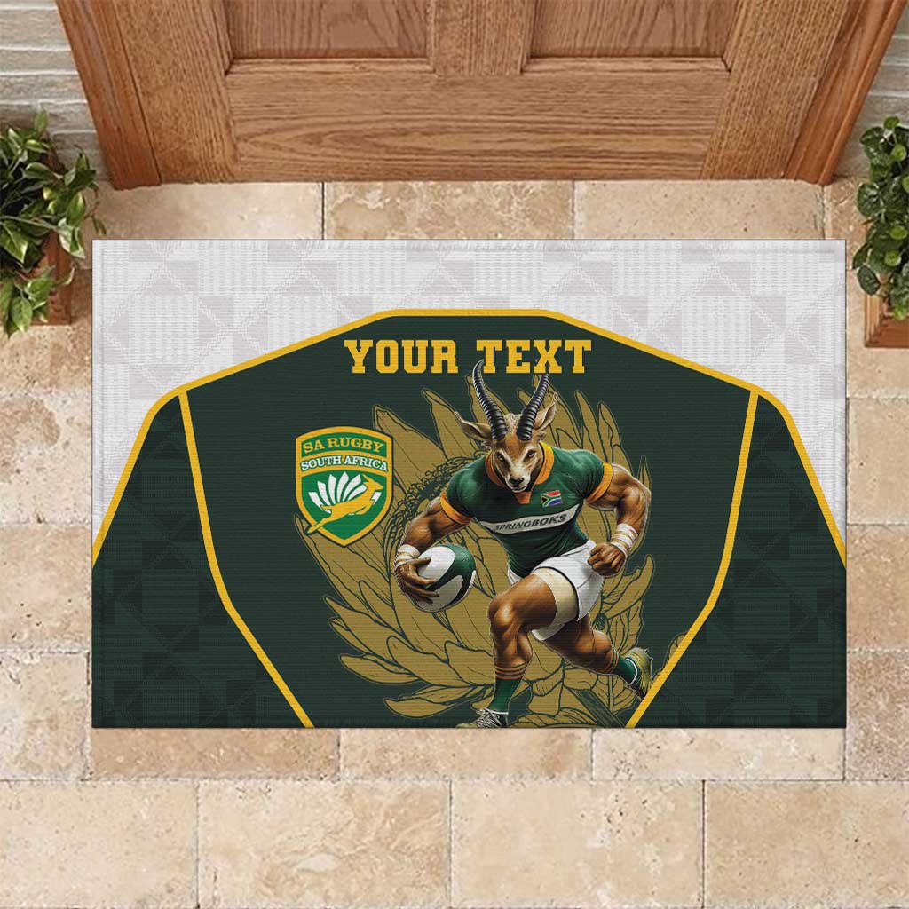 South Africa Rugby Personalised Rubber Doormat Springboks Mascot With King Protea -  African Pattern - Wonder Print Shop
