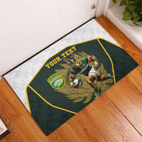 South Africa Rugby Personalised Rubber Doormat Springboks Mascot With King Protea -  African Pattern - Wonder Print Shop
