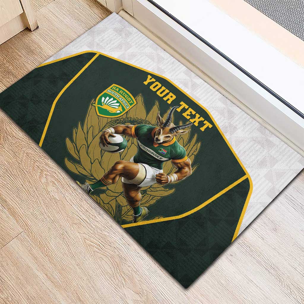 South Africa Rugby Personalised Rubber Doormat Springboks Mascot With King Protea -  African Pattern - Wonder Print Shop