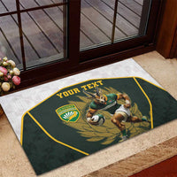 South Africa Rugby Personalised Rubber Doormat Springboks Mascot With King Protea -  African Pattern - Wonder Print Shop