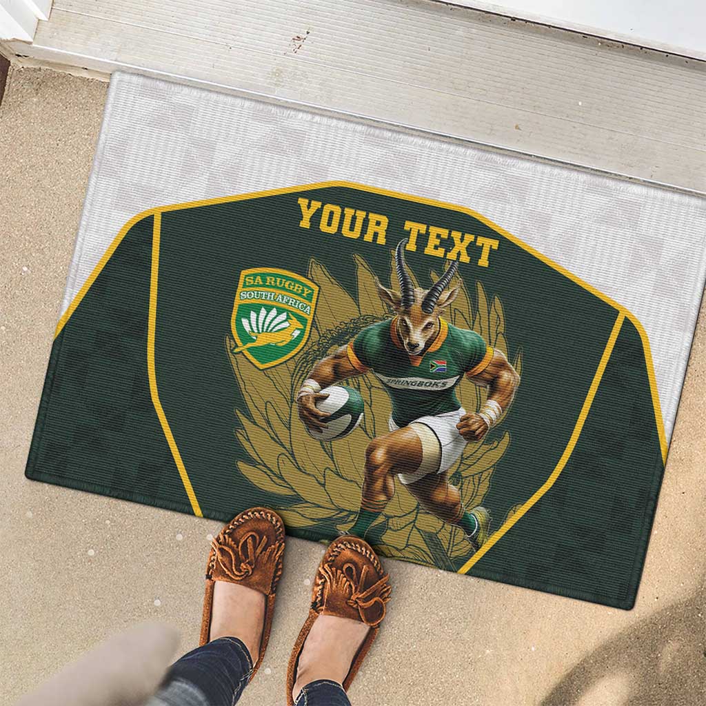 South Africa Rugby Personalised Rubber Doormat Springboks Mascot With King Protea -  African Pattern - Wonder Print Shop