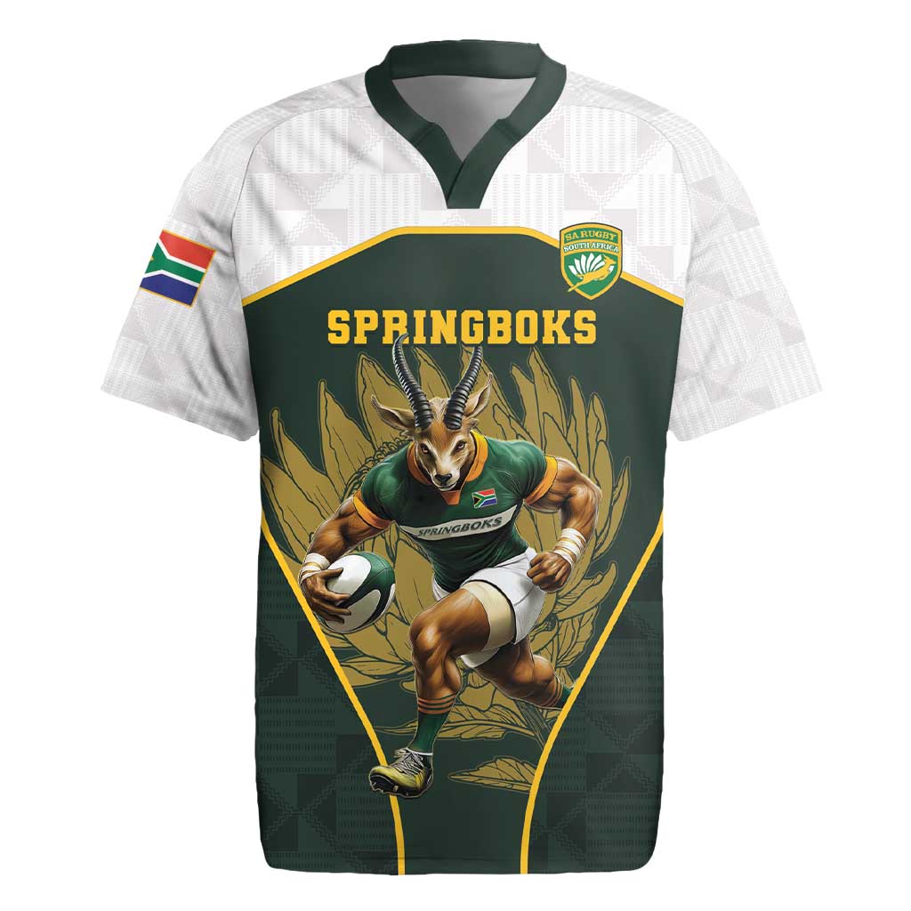 South Africa Rugby Personalised Rugby Jersey Springboks Mascot With King Protea -  African Pattern - Wonder Print Shop