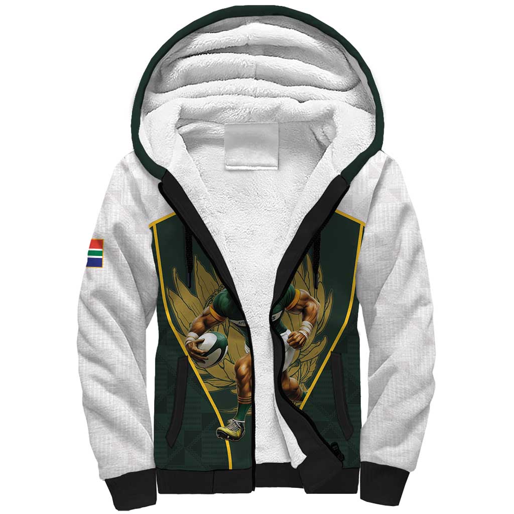 South Africa Rugby Personalised Sherpa Hoodie Springboks Mascot With King Protea -  African Pattern - Wonder Print Shop