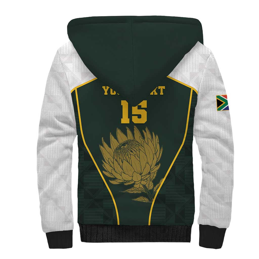 South Africa Rugby Personalised Sherpa Hoodie Springboks Mascot With King Protea -  African Pattern - Wonder Print Shop