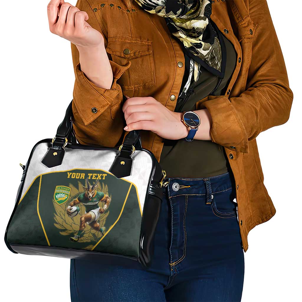 South Africa Rugby Personalised Shoulder Handbag Springboks Mascot With King Protea -  African Pattern