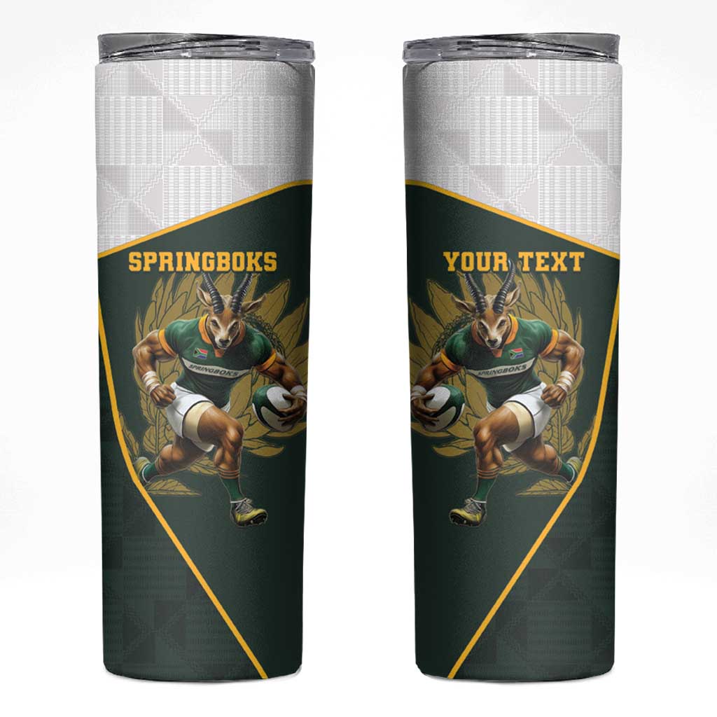 South Africa Rugby Personalised Skinny Tumbler Springboks Mascot With King Protea -  African Pattern - Wonder Print Shop
