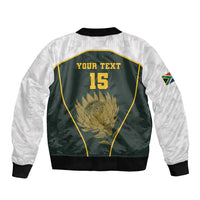South Africa Rugby Personalised Sleeve Zip Bomber Jacket Springboks Mascot With King Protea -  African Pattern - Wonder Print Shop