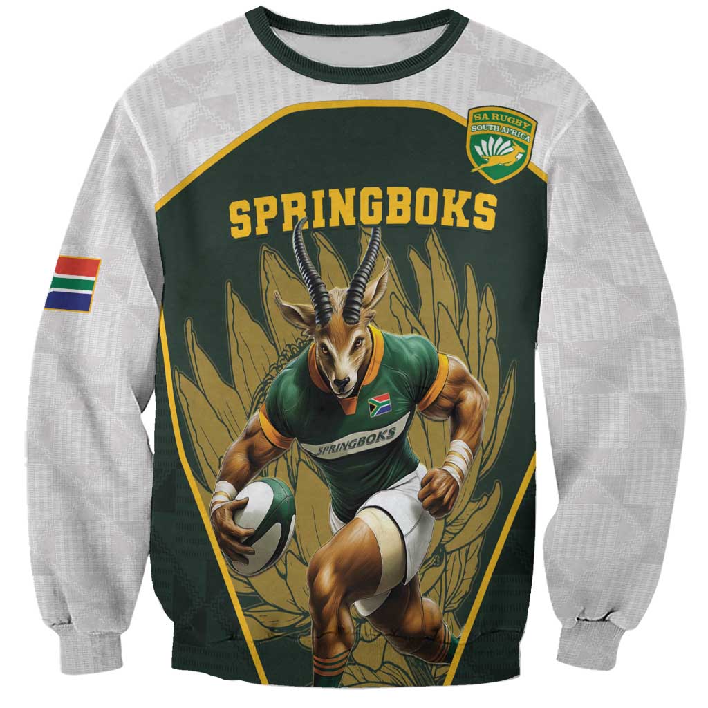 South Africa Rugby Personalised Sweatshirt Springboks Mascot With King Protea -  African Pattern - Wonder Print Shop