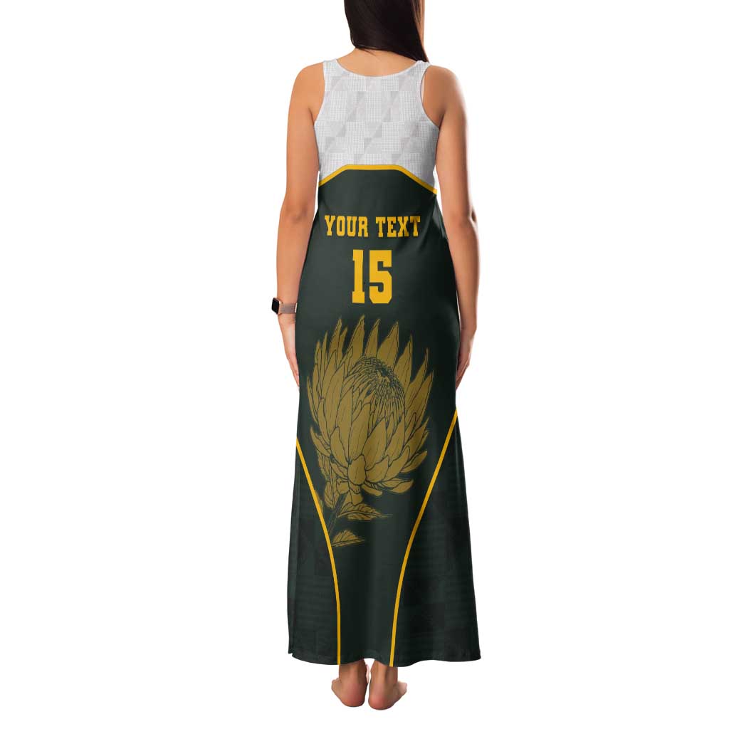 South Africa Rugby Personalised Tank Maxi Dress Springboks Mascot With King Protea -  African Pattern - Wonder Print Shop