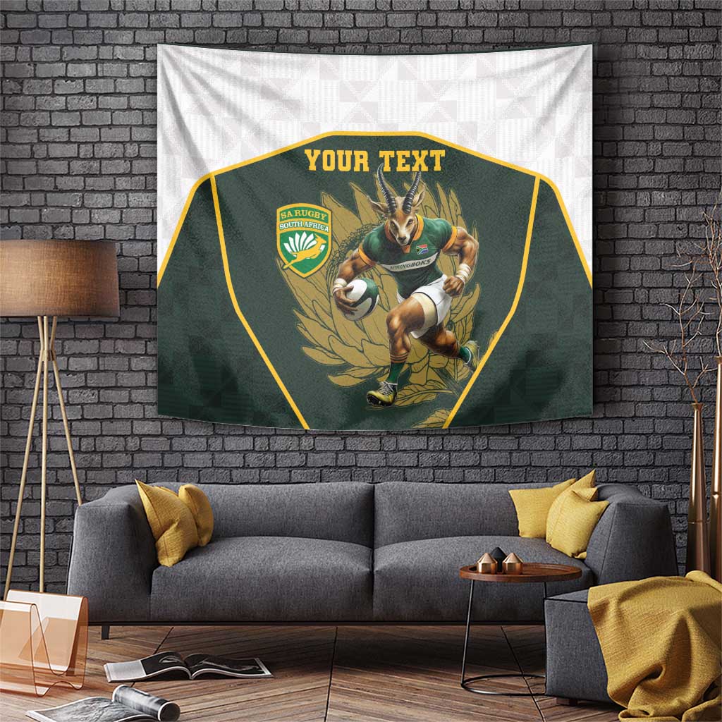 South Africa Rugby Personalised Tapestry Springboks Mascot With King Protea -  African Pattern - Wonder Print Shop