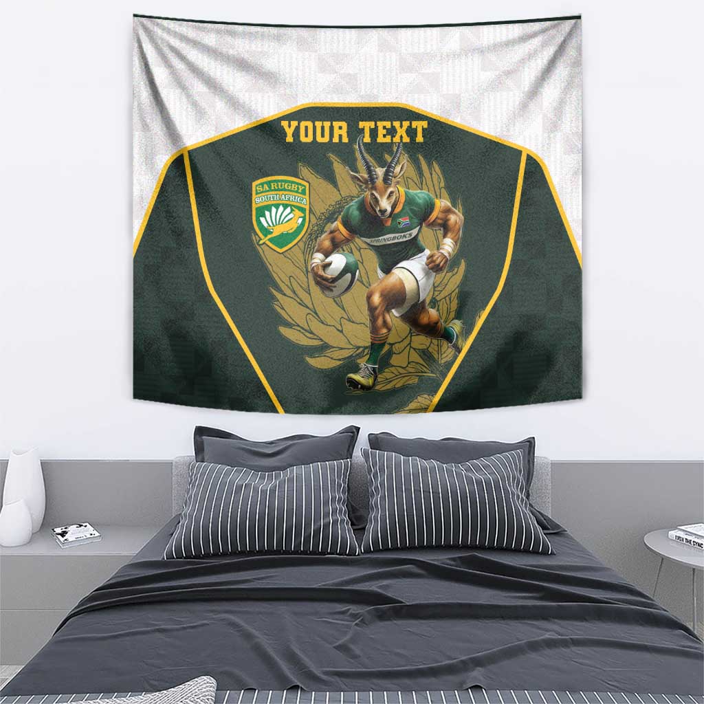 South Africa Rugby Personalised Tapestry Springboks Mascot With King Protea -  African Pattern - Wonder Print Shop