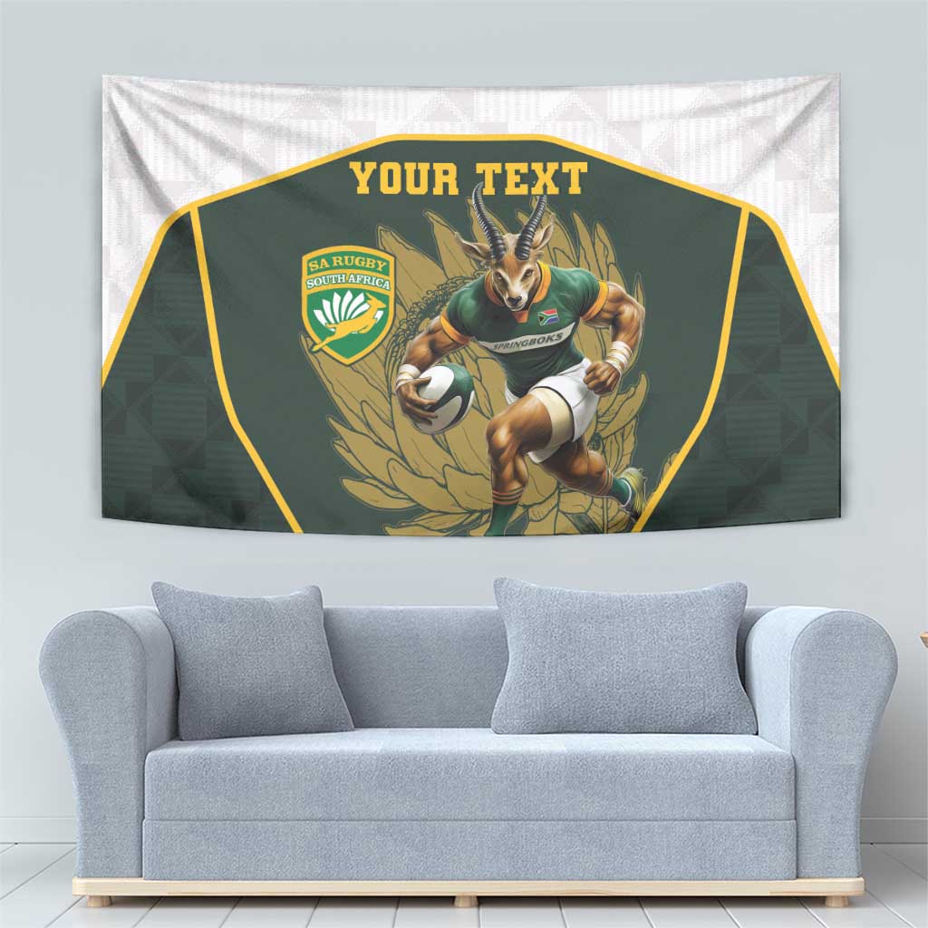 South Africa Rugby Personalised Tapestry Springboks Mascot With King Protea -  African Pattern - Wonder Print Shop