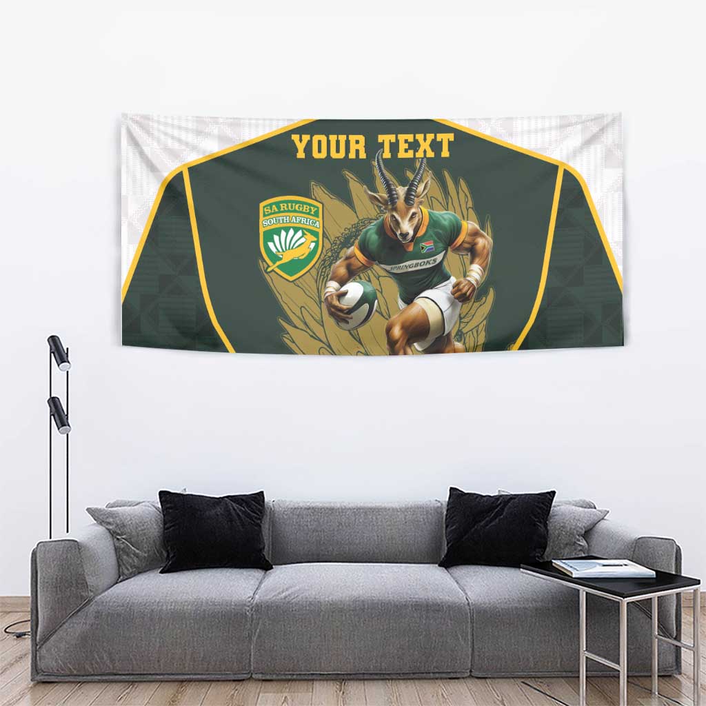 South Africa Rugby Personalised Tapestry Springboks Mascot With King Protea -  African Pattern - Wonder Print Shop