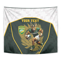 South Africa Rugby Personalised Tapestry Springboks Mascot With King Protea -  African Pattern - Wonder Print Shop