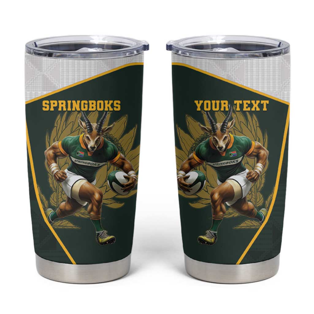 South Africa Rugby Personalised Tumbler Cup Springboks Mascot With King Protea -  African Pattern - Wonder Print Shop